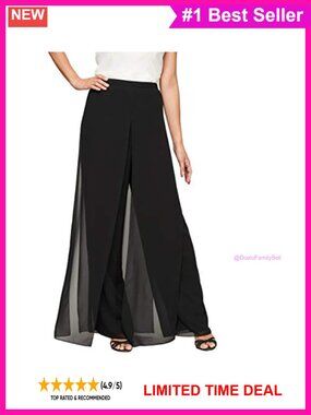 Wide Leg Chiffon Pull On Dress Pants Formal Evening Palazzo